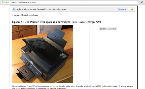Want to buy a printer?  Only one year old!